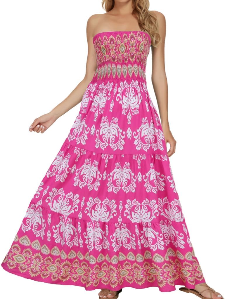 Women's Summer Strapless Tube Top Maxi Dresses Off Shoulder Boho Beach Long Dress