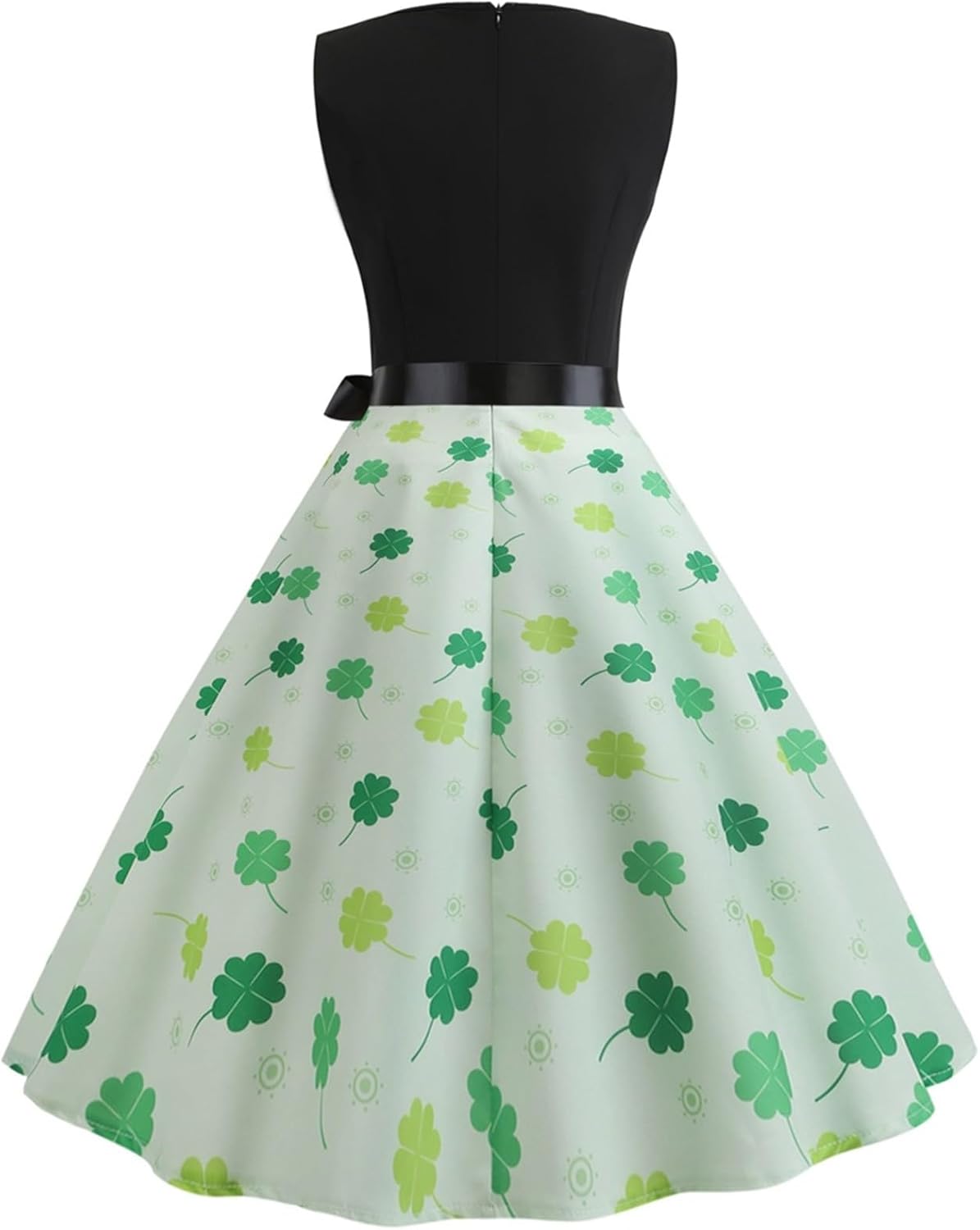 aihihe St Patricks Day Dress for Women A Line Pleated Hepburn Dress Lukcy Shamrock Print Irish Dress 2024 Vintage Dress