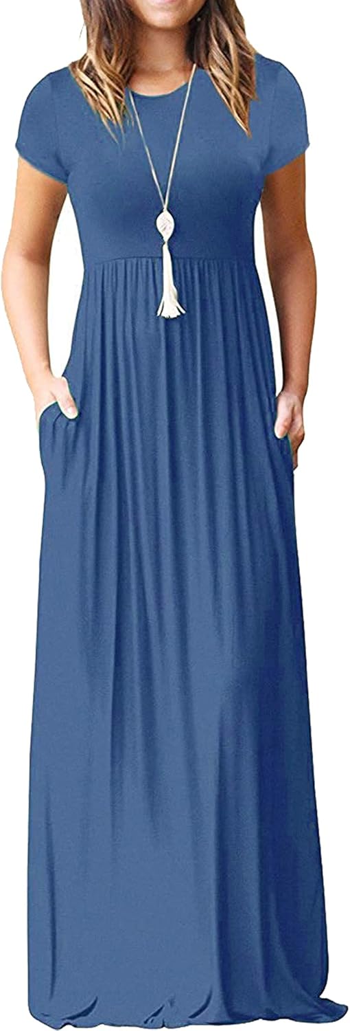 AUSELILY Women's Short Sleeve Loose Plain Casual Long Maxi Dresses for Women 2025