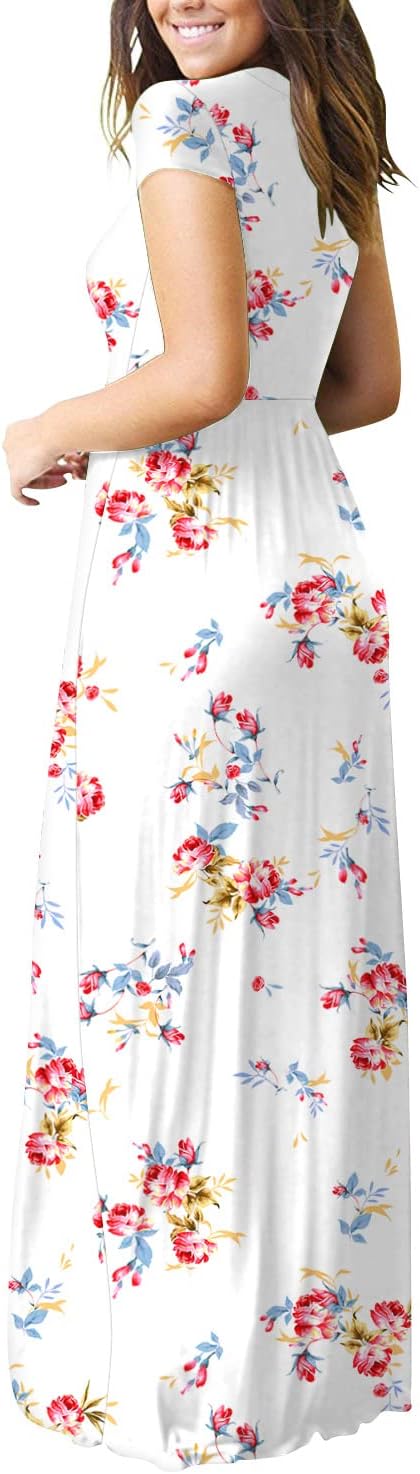 DEARCASE Maxi Dress for Women Short Sleeve Casual Summer Loose Plain Comfy Long Dresses with Pockets