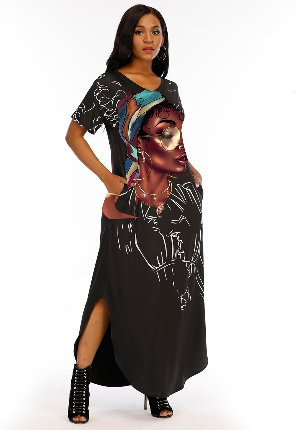 AZPSRT Fashion Women's African American Art Print Dress Casual Loose Dresses