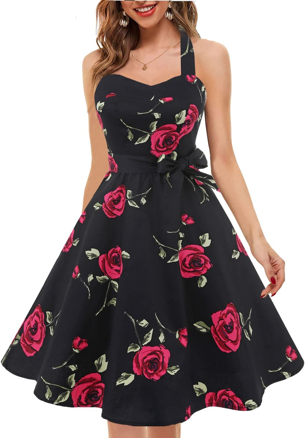 Topdress Women'sVintage Polka Audrey Dress 1950s Halter Retro Cocktail Dress