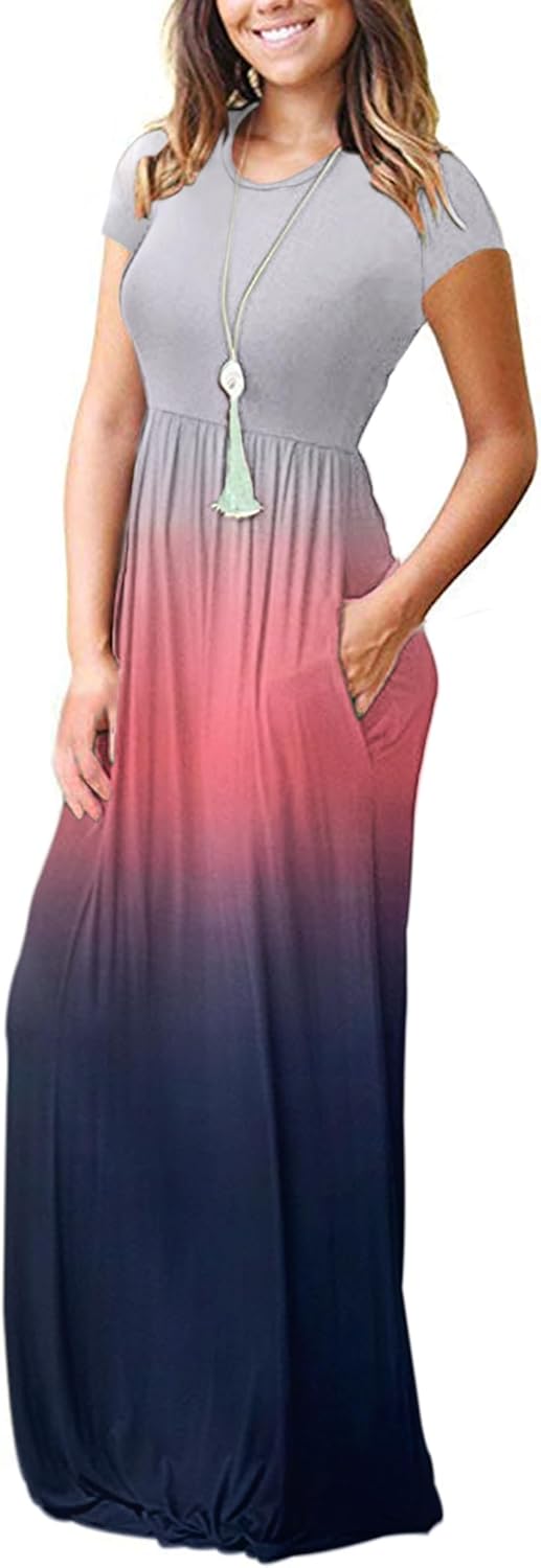 AUSELILY Women's Short Sleeve Loose Plain Casual Long Maxi Dresses for Women 2025
