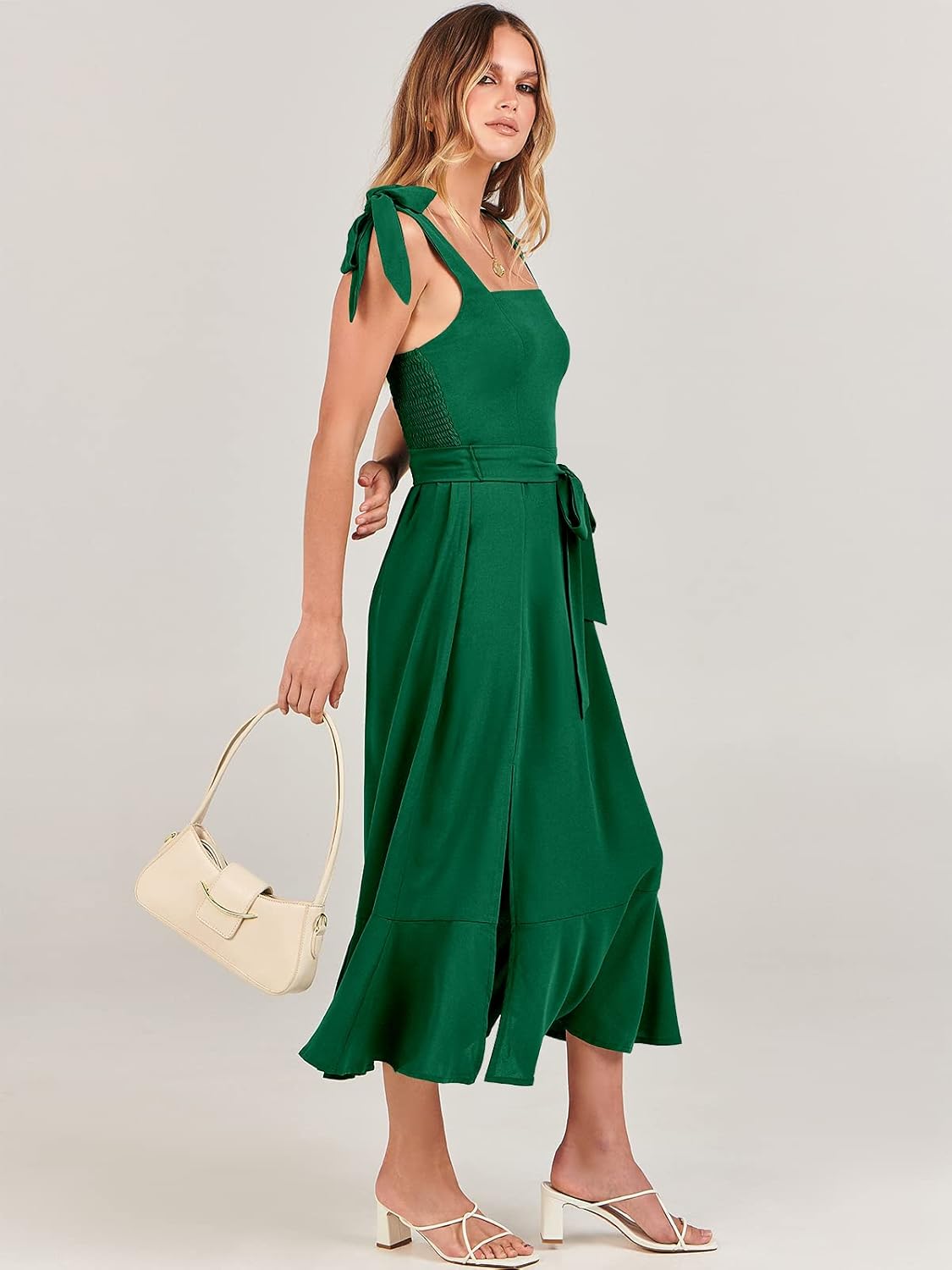 ANRABESS Women's Square Neck Ruffle Split Midi Elegant Formal Wedding Guest Cocktail Bridesmaid Graduation Party Dresses