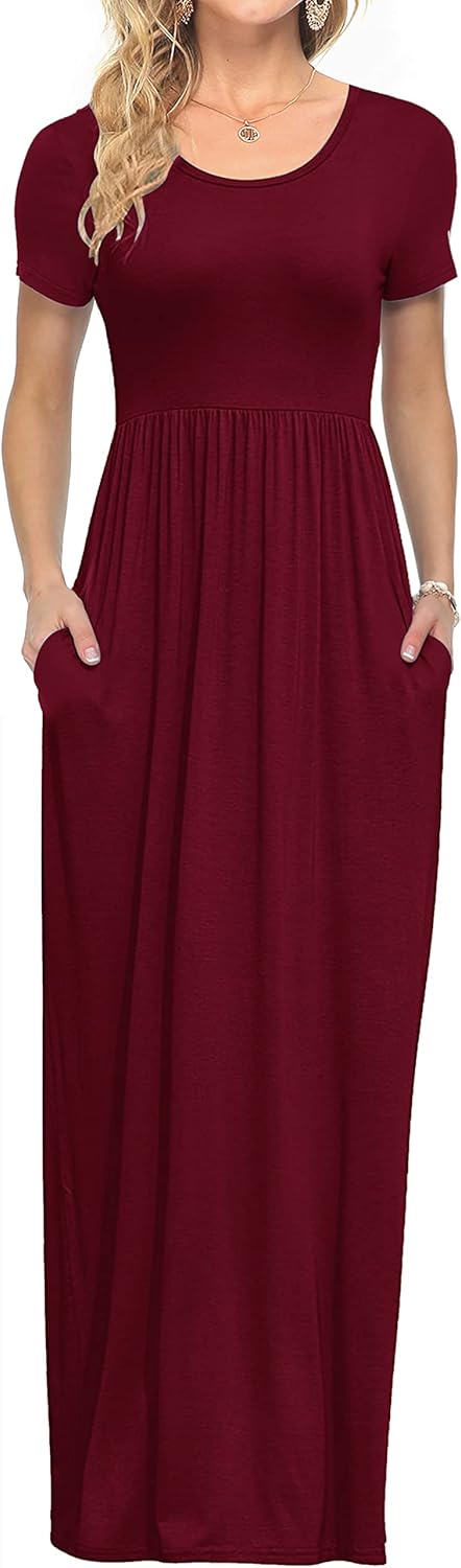 AUSELILY Women's Short Sleeve Loose Plain Casual Long Maxi Dresses for Women 2025