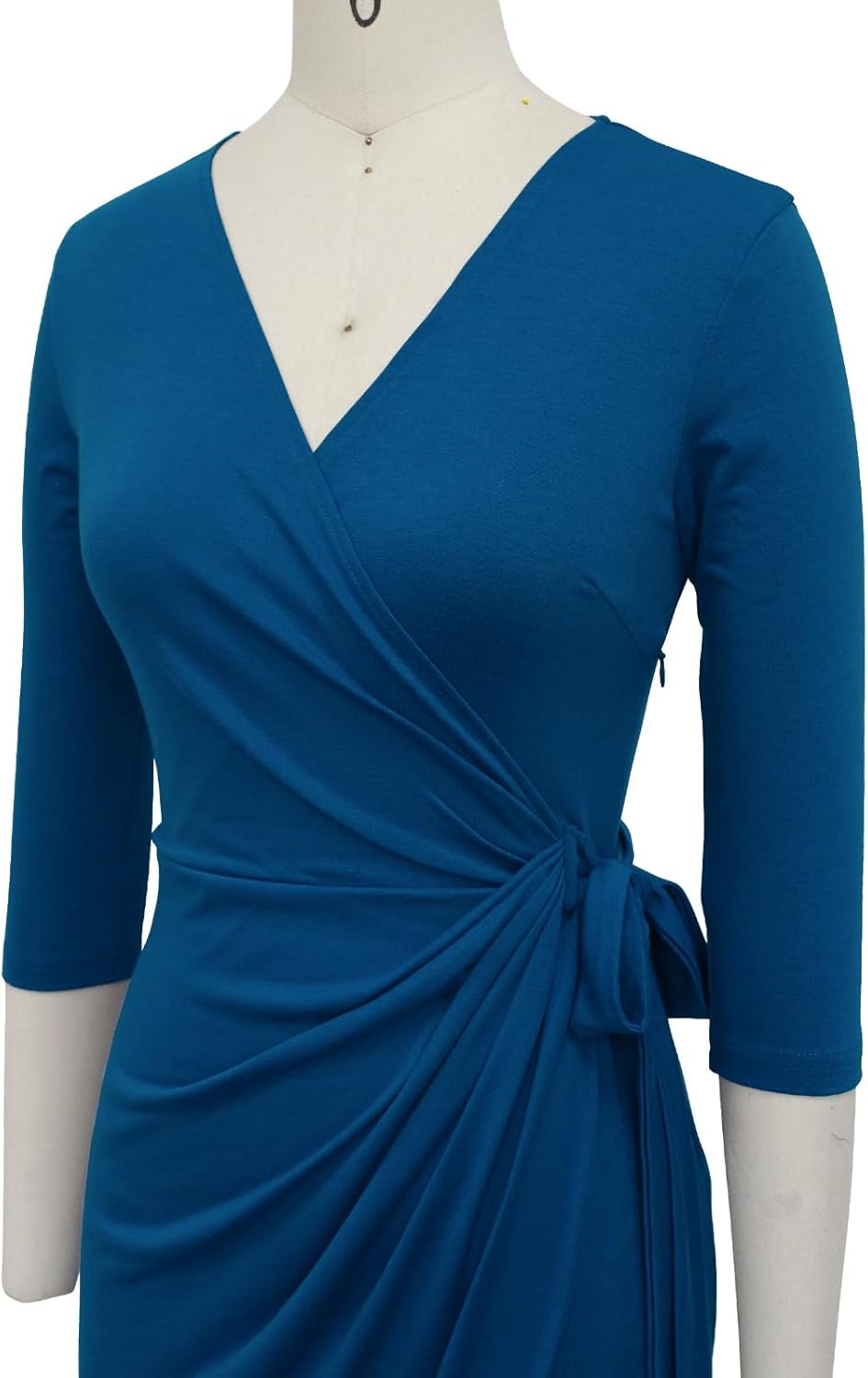 Berydress Women's Classic 3/4 Sleeve V Neck Sheath Casual Party Work Faux Black Wrap Dress