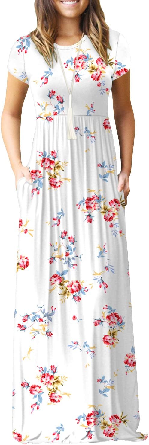 DEARCASE Maxi Dress for Women Short Sleeve Casual Summer Loose Plain Comfy Long Dresses with Pockets