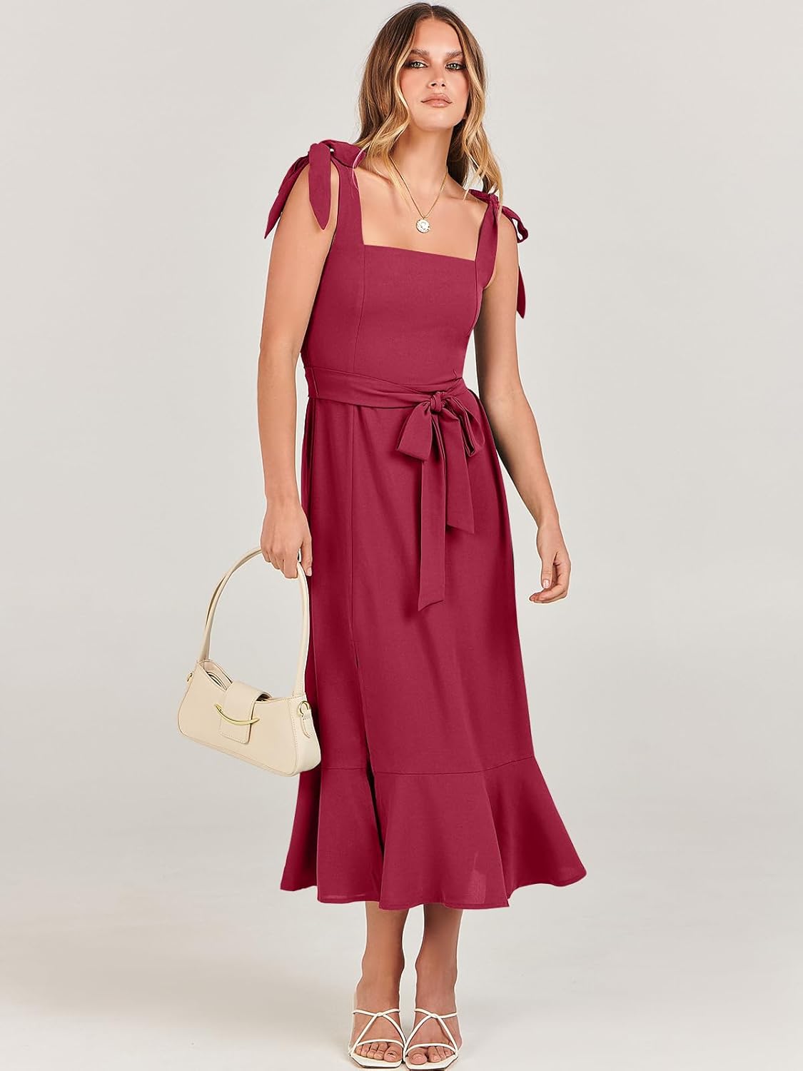ANRABESS Women's Square Neck Ruffle Split Midi Elegant Formal Wedding Guest Cocktail Bridesmaid Graduation Party Dresses