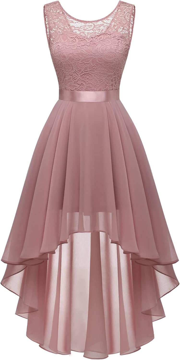 BeryLove Cocktail Prom Dresses 2025 Formal Wedding Guest Dresses Sleeveless Lace High Low Homecoming Dress