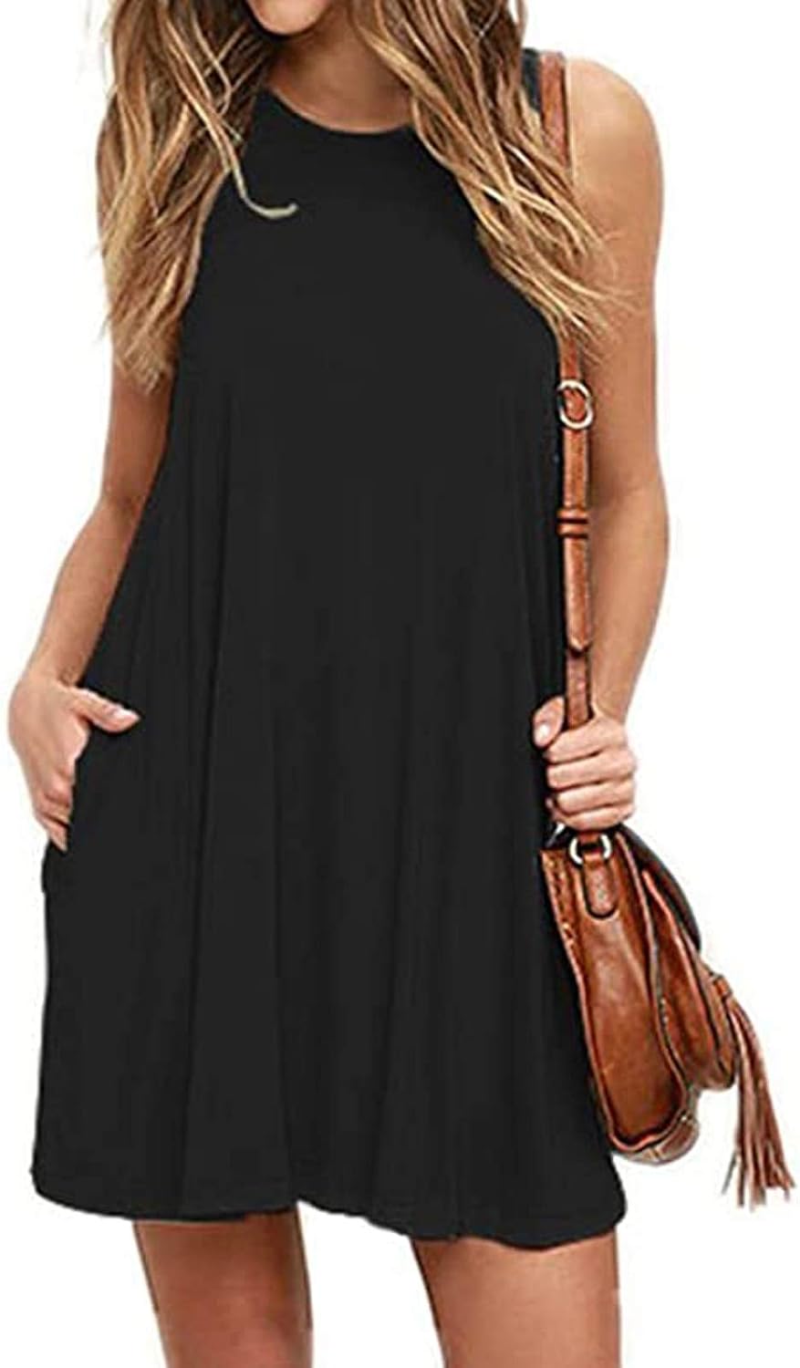 Womens 2025 Boho Beach Dresses Flowy Sleeveless Midi Wedding Dress Cute Crew Neck Summer Tank Sundress with Pockets