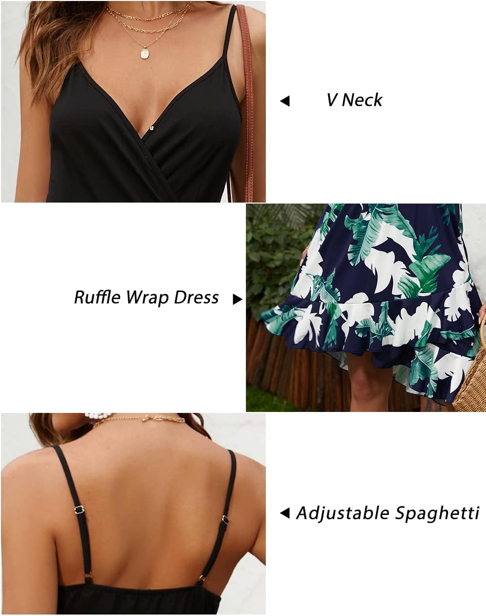 ULTRANICE Womens Summer Dresses Floral V Neck Ruffled Hem Spaghetti Spring Casual Beach Outfits Flowy Wrap Sun Dress