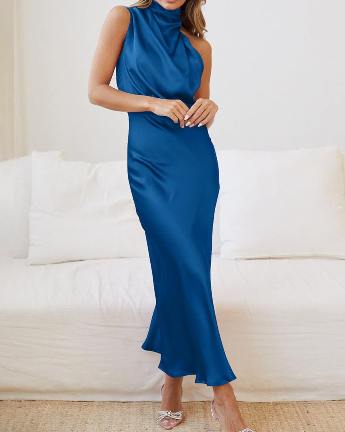 BTFBM Womens Sleeveless Cocktail Dresses Mock Neck Keyhole Elastic High Waist Evening Party Maxi Wedding Guest Dress