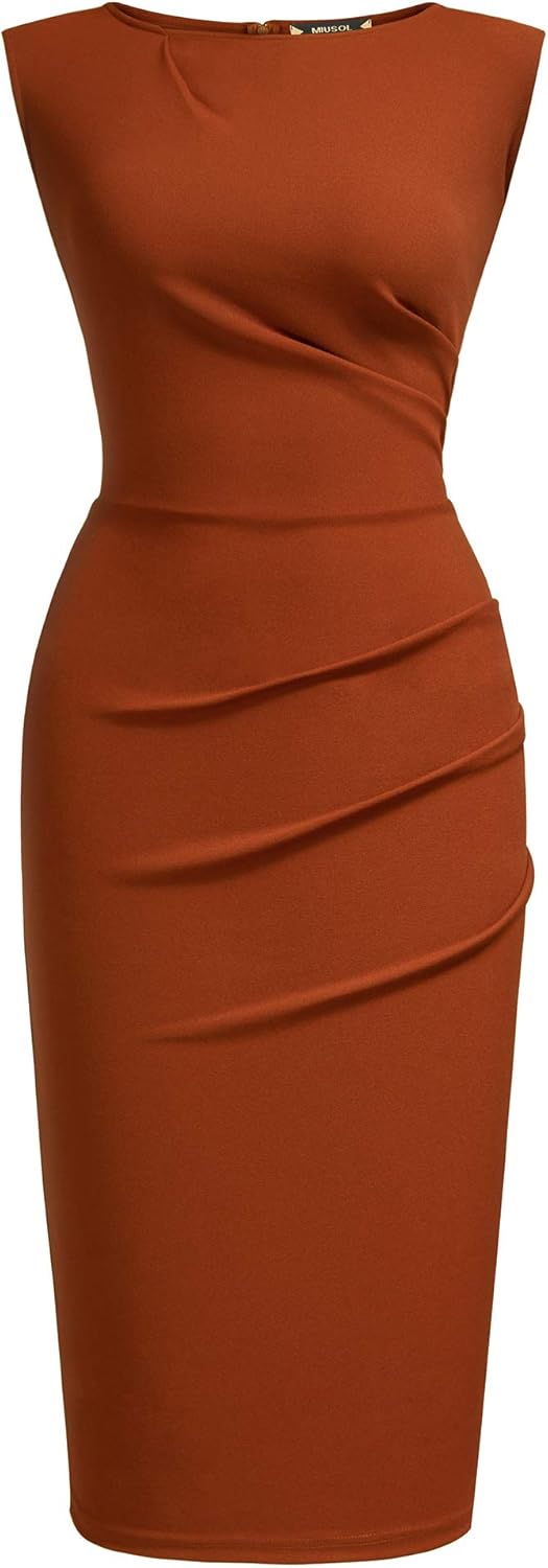 Miusol Women's Retro Ruffle Style Slim Work Pencil Dress