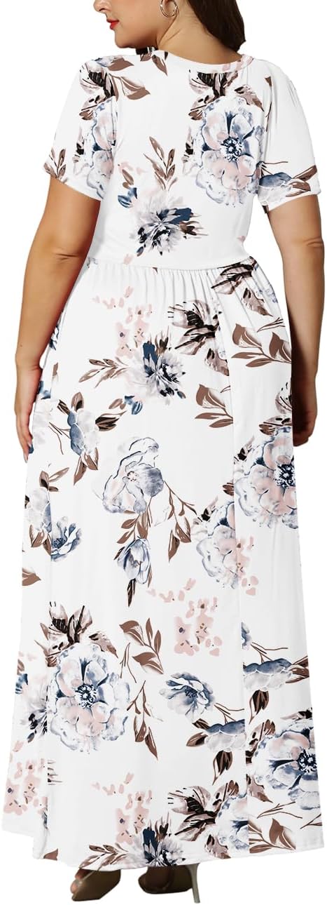 KARALIN Women’s Plus Size Maxi Dresses for Curvy Women Summer Casual Short Sleeve 2025 Long Dress 14W-26W