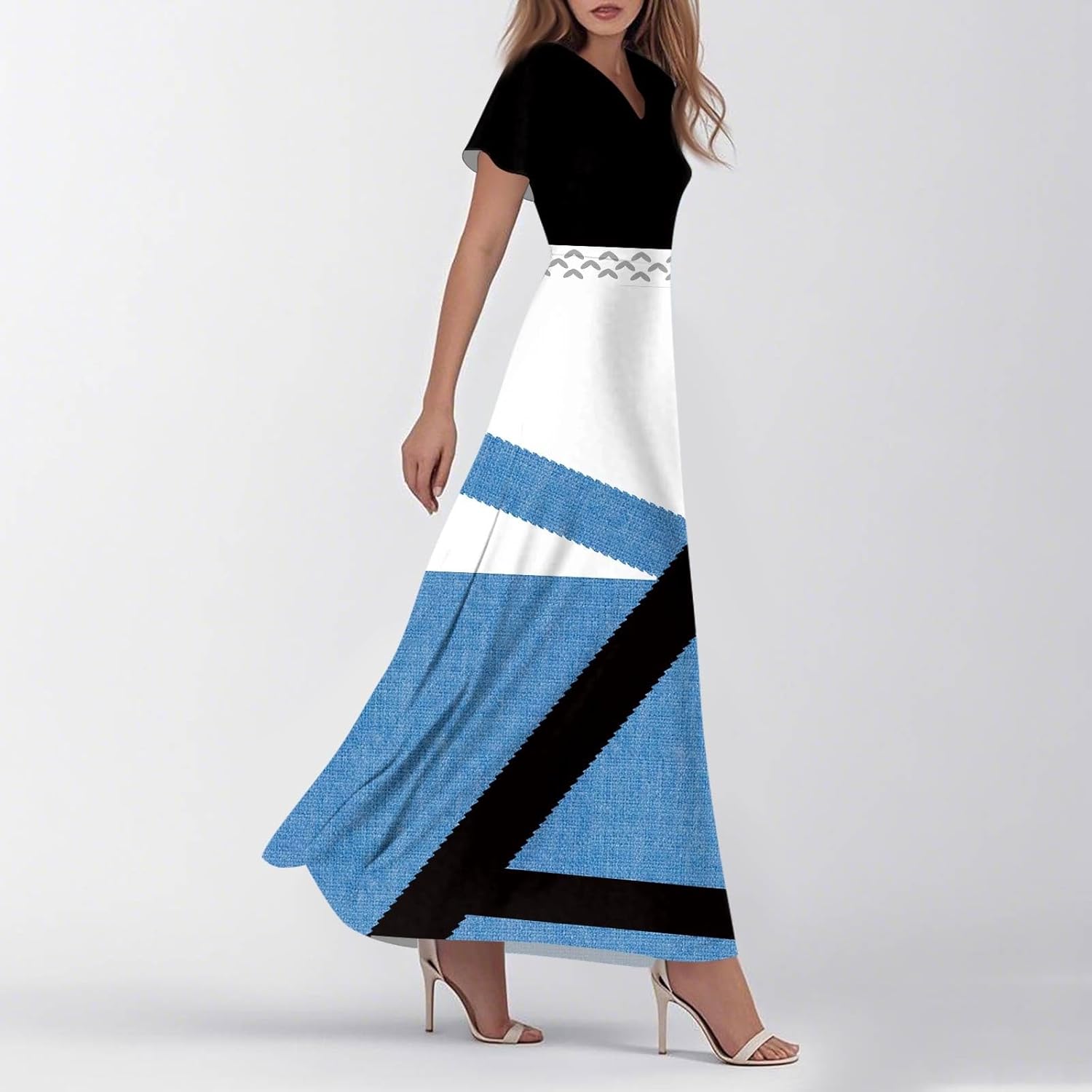Womens Fashion V Neck Ruffle Short Sleeve Maxi Dress 2025 Summer Elegant Solid Color Flowy A Line Dresses