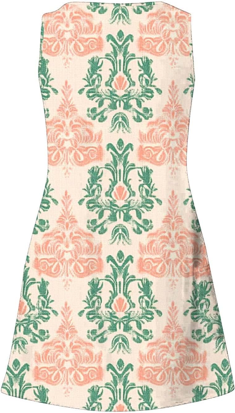 Womens 2025 Spring Summer Dresses Casual Floral Print V-Neck Tank Dress Curve Hem Pleated A-Line Sundresses
