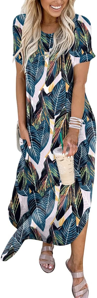 ANRABESS Women's Summer Casual Loose Short Sleeve Long T Shirt Dress Split Maxi Beach Sundress Travel Vacation Outfits