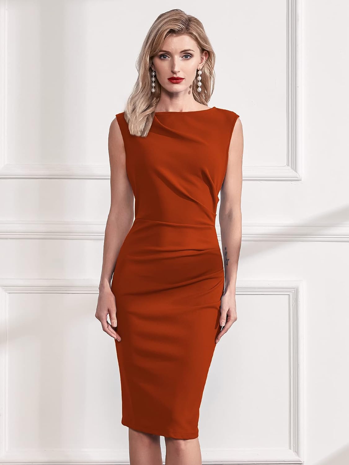 Miusol Women's Retro Ruffle Style Slim Work Pencil Dress