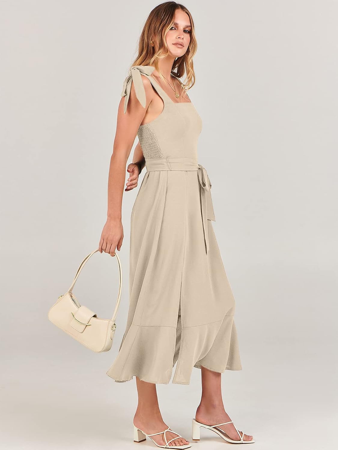 ANRABESS Women's Square Neck Ruffle Split Midi Elegant Formal Wedding Guest Cocktail Bridesmaid Graduation Party Dresses