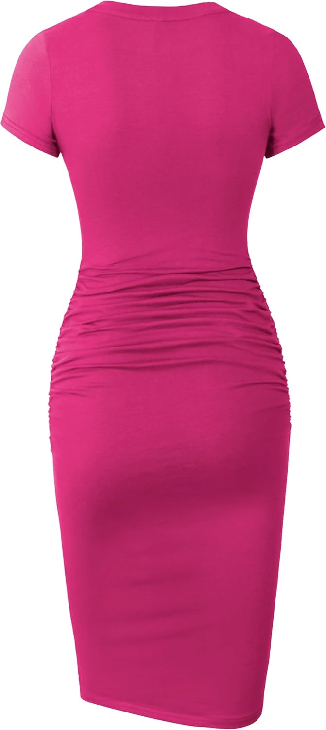 Missufe Women's Short Sleeve Ruched Casual Sundress Midi Bodycon T Shirt Dress