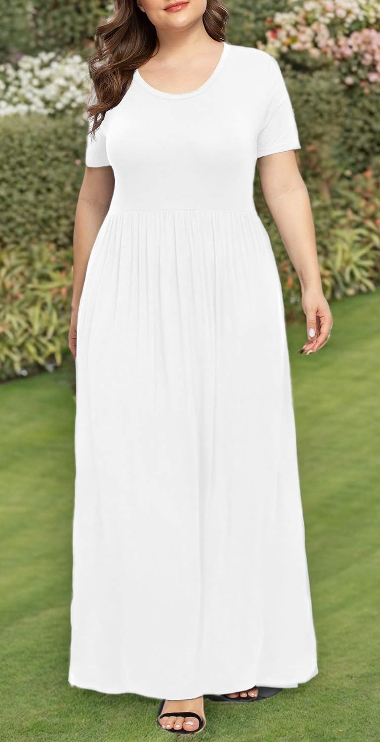 LONGYUAN Women's Plus Size Maxi Dresses for Curvy Women Summer Short Sleeve Casual 2025 Long Dress XL-6XL