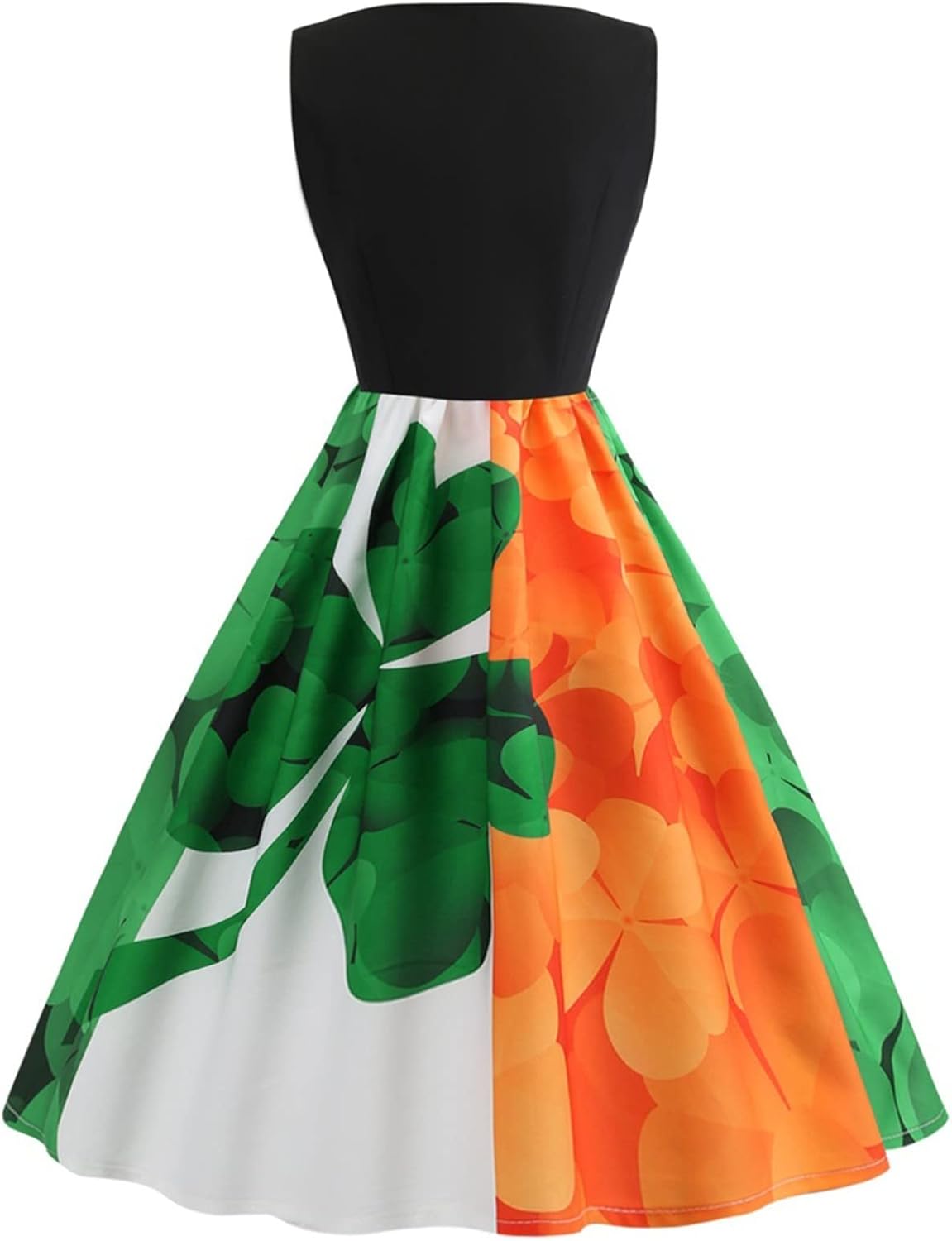 aihihe St Patricks Day Dress for Women A Line Pleated Hepburn Dress Lukcy Shamrock Print Irish Dress 2024 Vintage Dress