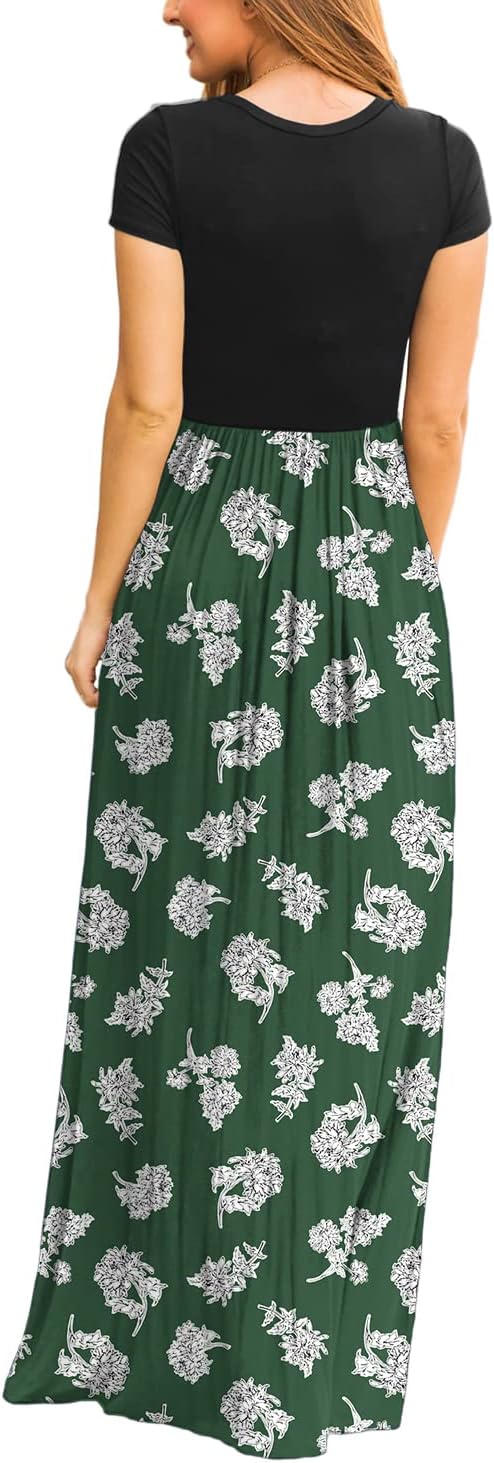 DEARCASE Maxi Dress for Women Short Sleeve Casual Summer Loose Plain Comfy Long Dresses with Pockets