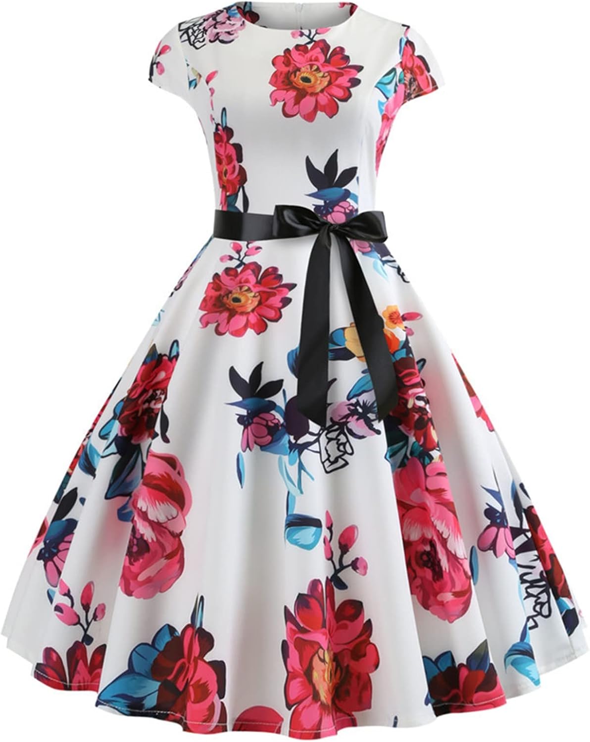Women Double Breasted Notch Lapel 50s Vintage Short Sleeve Cocktail Swing Dress Polka Dot 1950s Rockabilly Prom Dress
