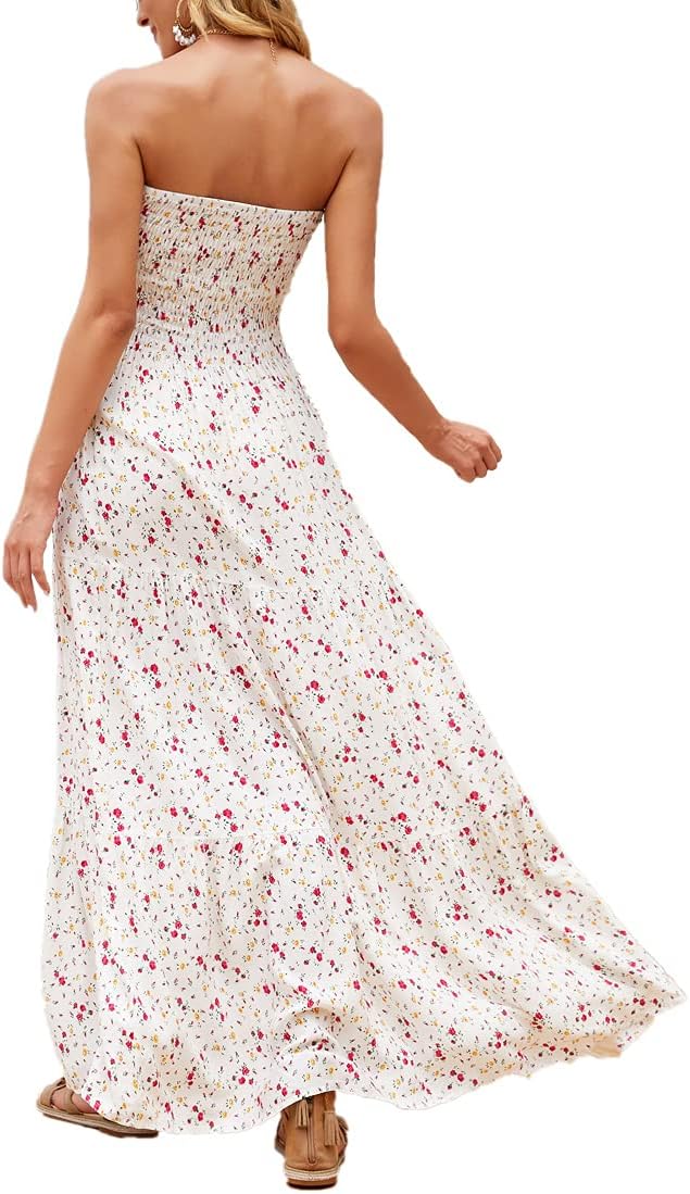 Women's Summer Strapless Tube Top Maxi Dresses Off Shoulder Boho Beach Long Dress