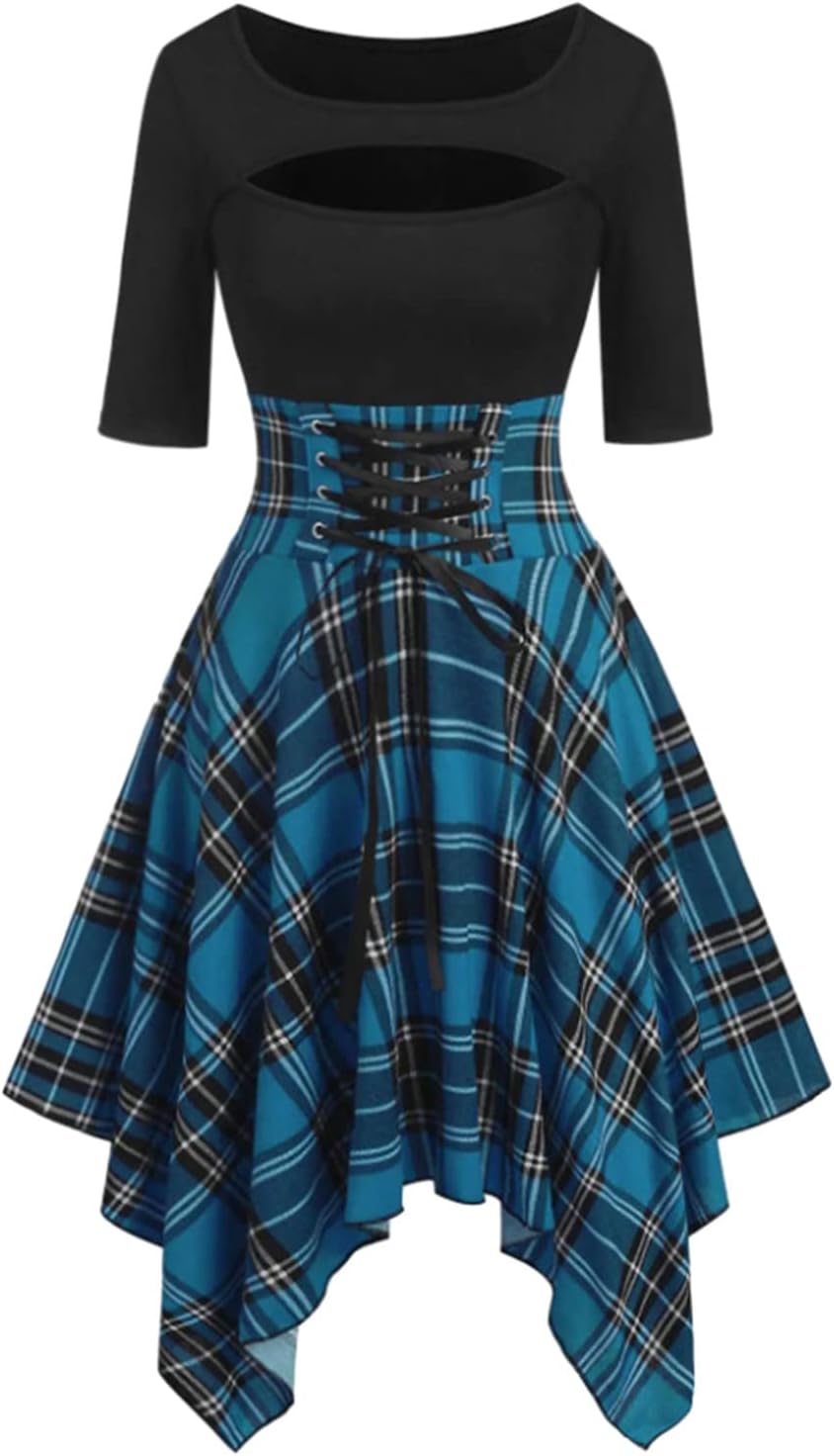 Lost Ink Dresses Women Fashion Solid O-Neck Half Sleeve Dress Stripe Splice Zipper Mini Dress