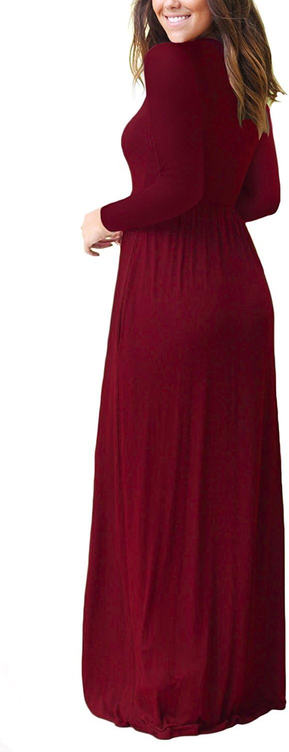 VIISHOW Women's Long Sleeve Loose Plain Maxi Dresses Casual Long Dresses with Pockets