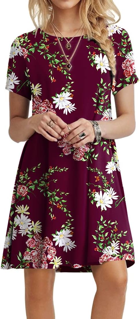 POPYOUNG 2025 Women's Summer Casual T-Shirt Dresses Crew Neck Beach Cover Up Sun Dress