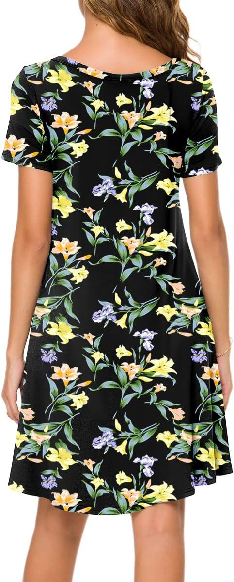 POPYOUNG 2025 Women's Summer Casual T-Shirt Dresses Crew Neck Beach Cover Up Sun Dress
