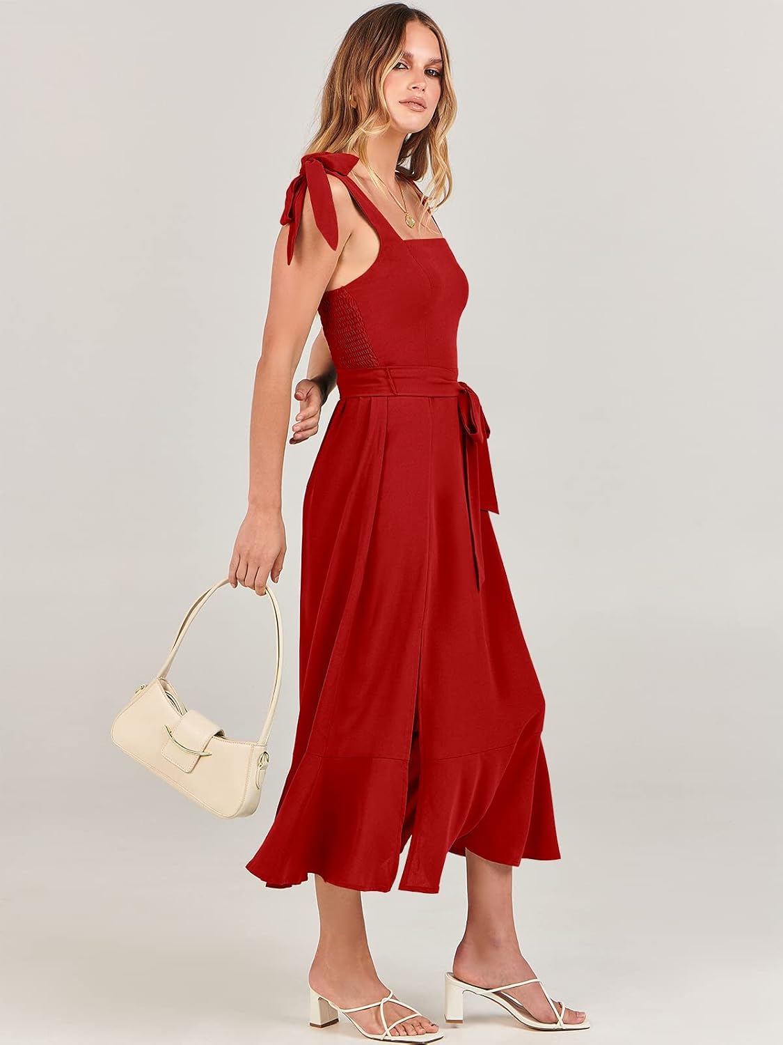 ANRABESS Women's Square Neck Ruffle Split Midi Elegant Formal Wedding Guest Cocktail Bridesmaid Graduation Party Dresses