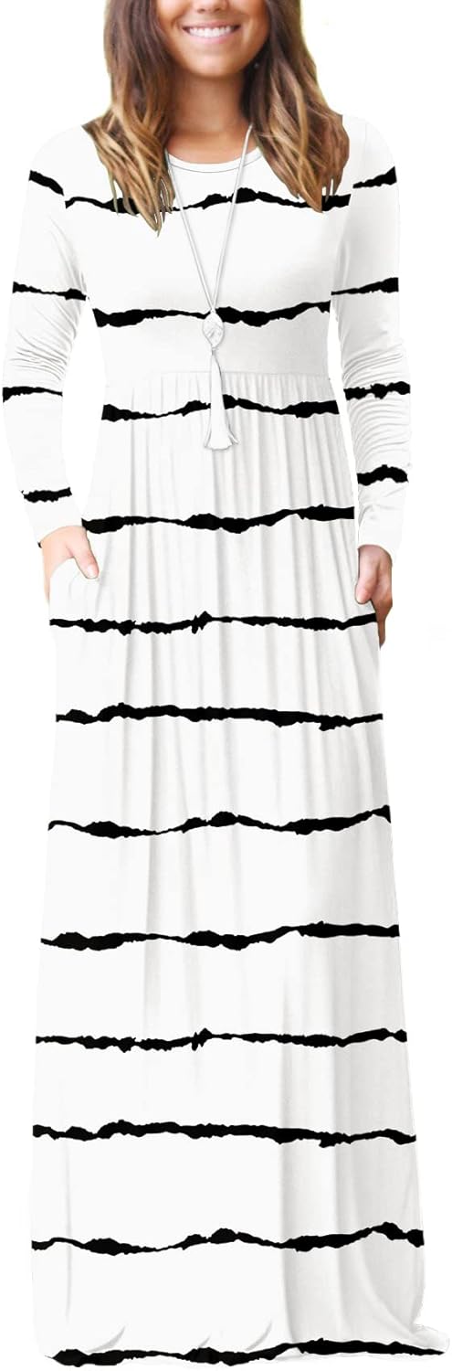 VIISHOW Women's Long Sleeve Loose Plain Maxi Dresses Casual Long Dresses with Pockets