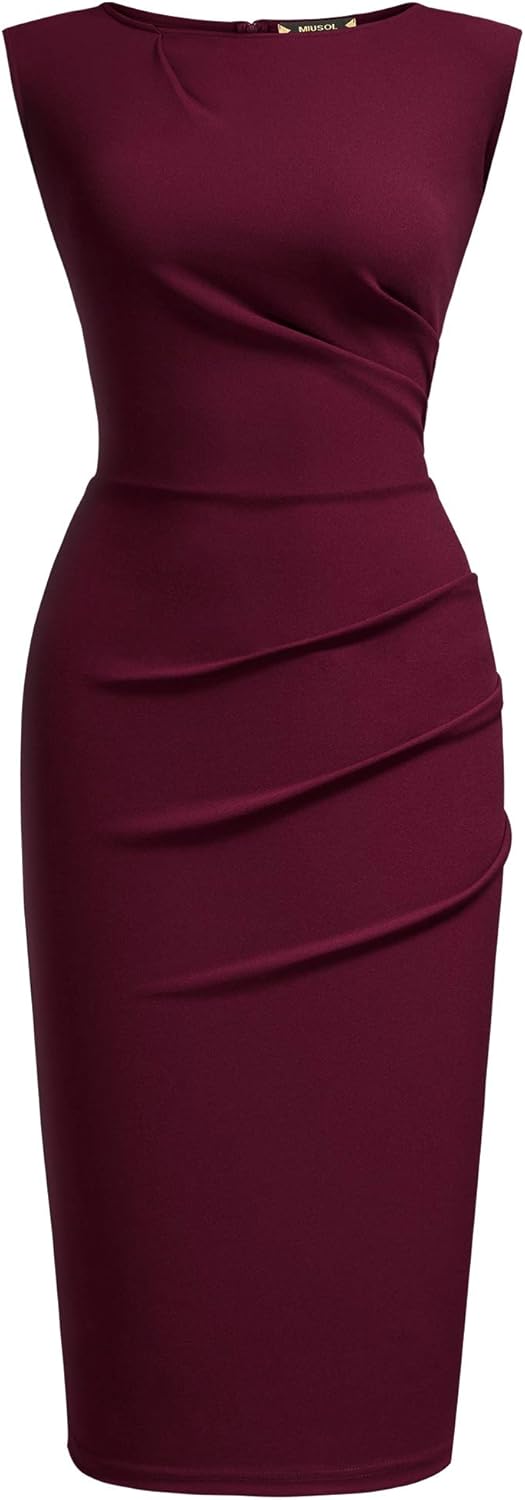 Miusol Women's Retro Ruffle Style Slim Work Pencil Dress