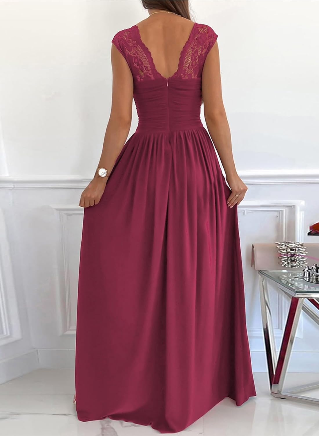 Dokotoo Womens 2025 Formal Dresses Wrap V-Neck Ruched Sexy Bridesmaid Wedding Guest Maxi Dresses