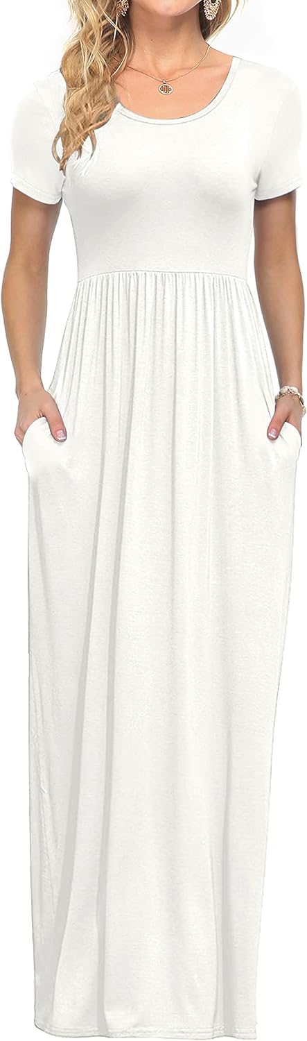 AUSELILY Women's Short Sleeve Loose Plain Casual Long Maxi Dresses for Women 2025