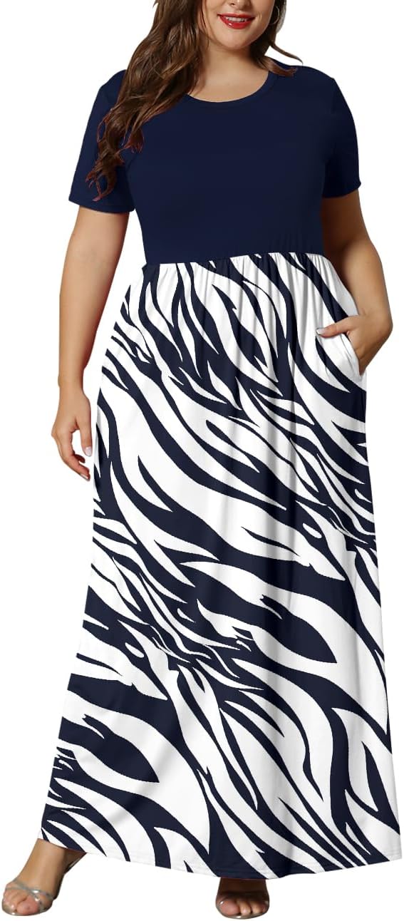 KARALIN Women’s Plus Size Maxi Dresses for Curvy Women Summer Casual Short Sleeve 2025 Long Dress 14W-26W