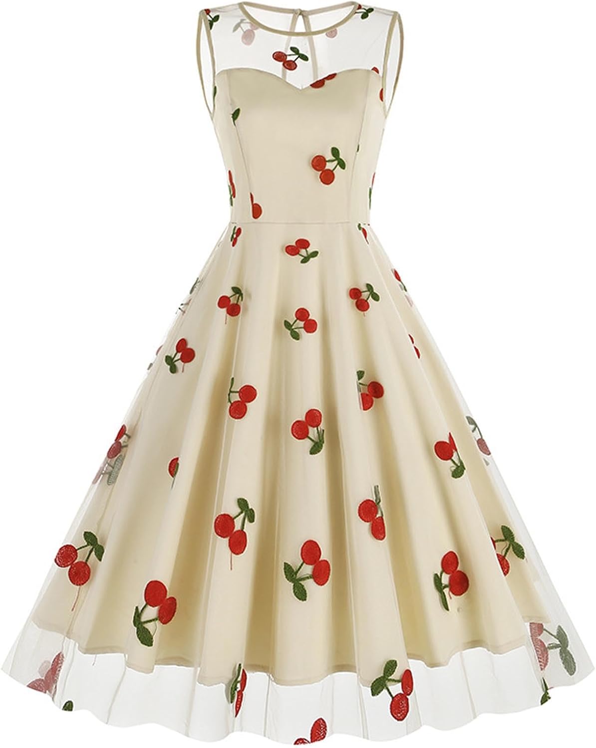 HGps8w Vintage Cocktail Dress for Women, Elegant Butterfly Embroidered Lace V Neck Sleeveless A-Line Party Swing Dresses