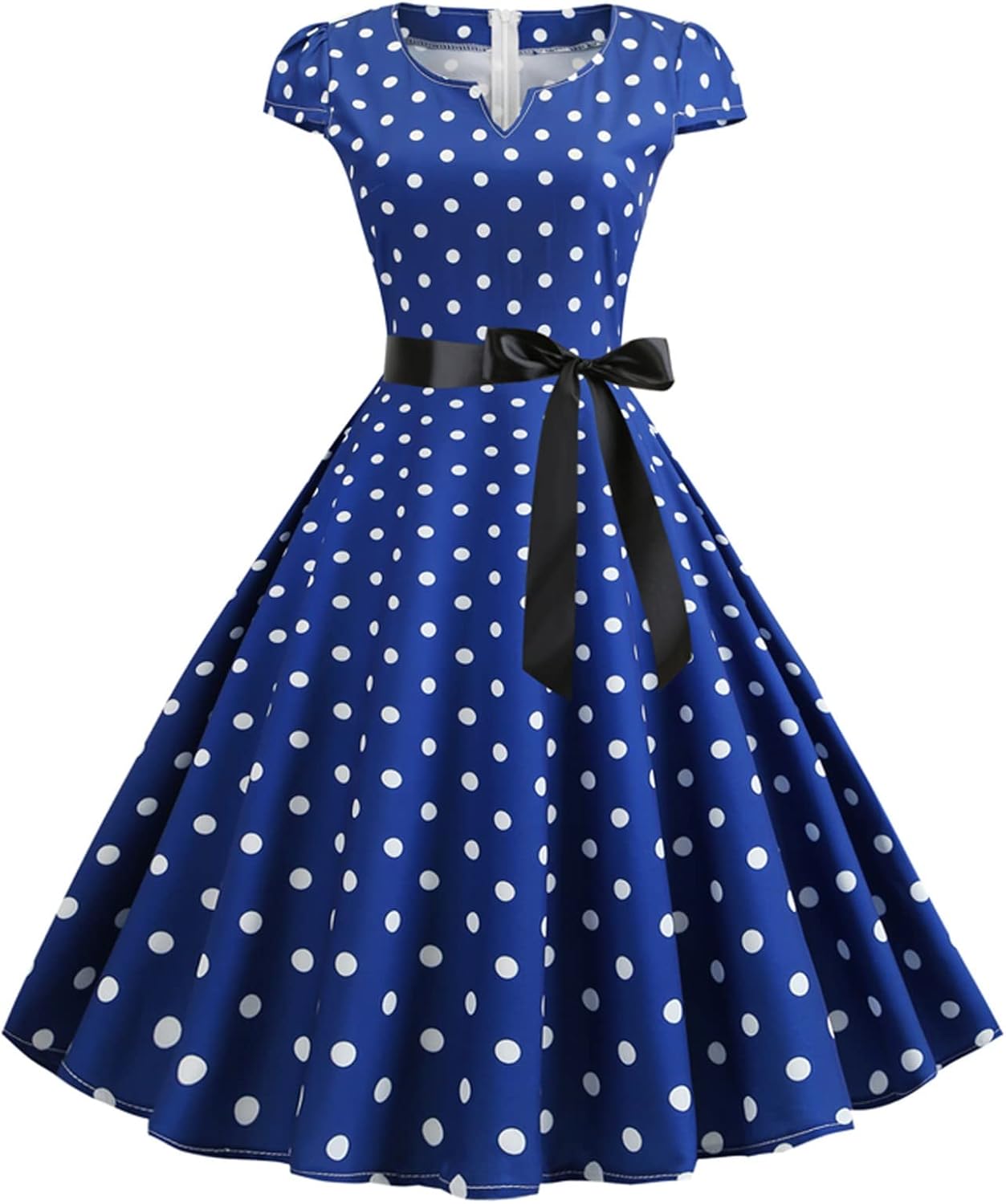 Women Double Breasted Notch Lapel 50s Vintage Short Sleeve Cocktail Swing Dress Polka Dot 1950s Rockabilly Prom Dress