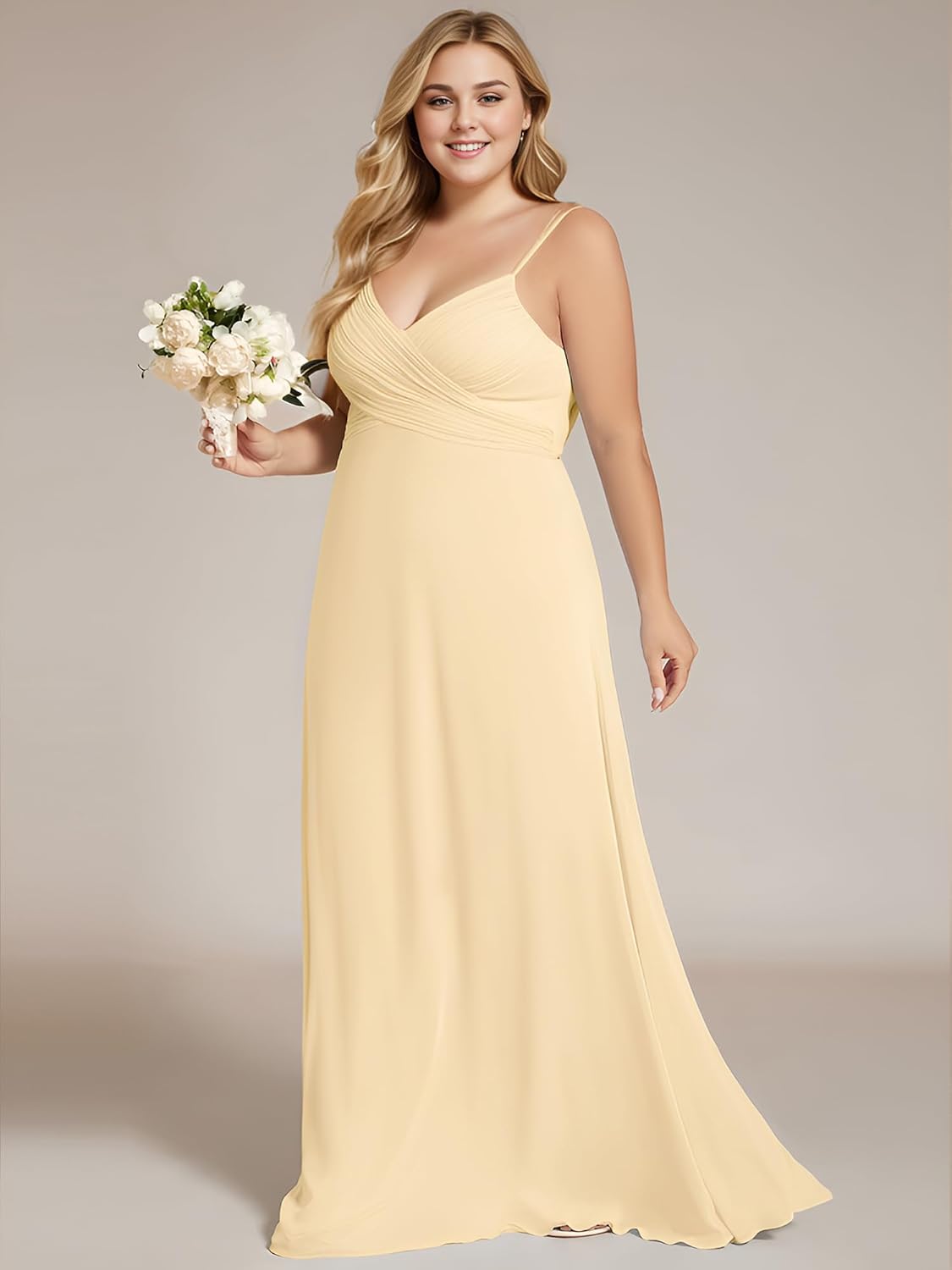 Ever-Pretty Women's Summer Chiffon Pleated Plus Size Bridesmaid Dresses Sleeveless Formal Gown with Spaghetti Straps