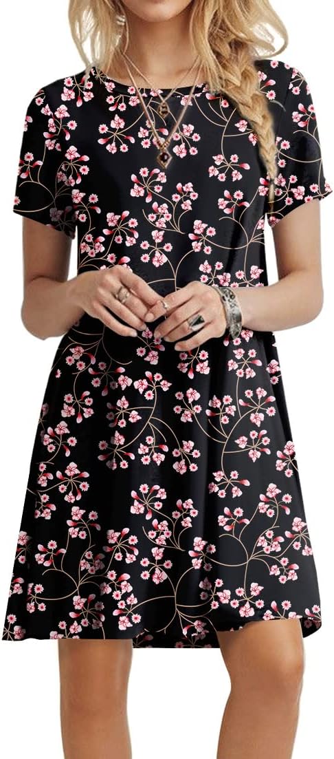 POPYOUNG 2025 Women's Summer Casual T-Shirt Dresses Crew Neck Beach Cover Up Sun Dress