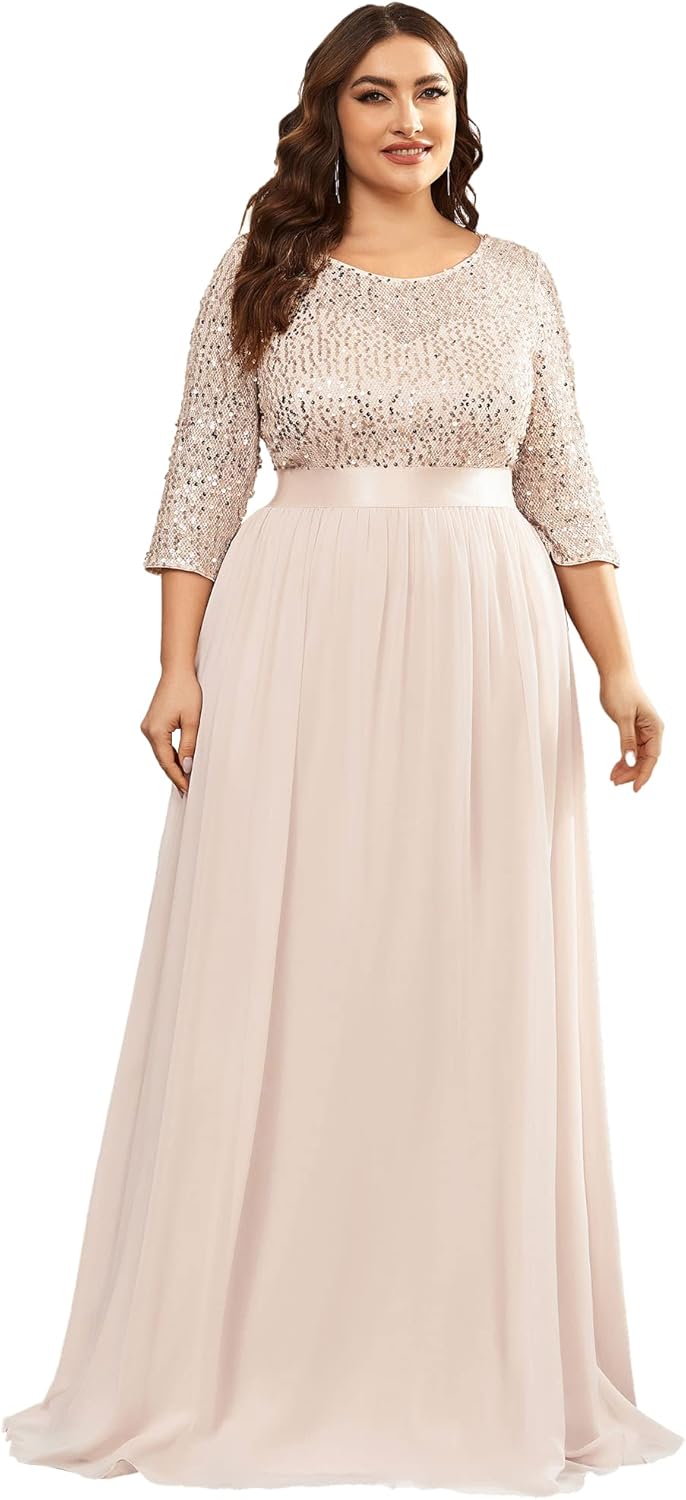 Ever-Pretty Women's Round Neck Maxi Dresses Sequin Plus Size Formal Dresses for Women 0683-PZ