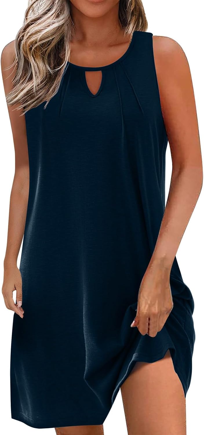 Summer Dresses for Women 2025 Beach Cover Ups Sleeveless Mini Dress Ruffle Tshirt Dress Vacation Casual Dresses