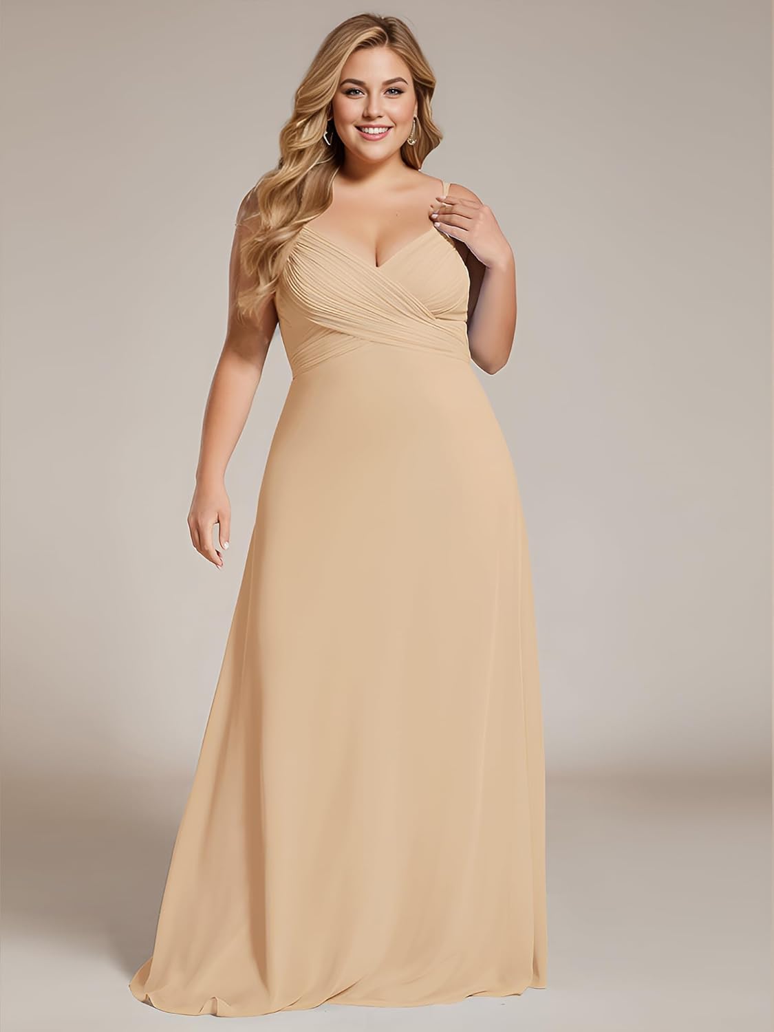 Ever-Pretty Women's Summer Chiffon Pleated Plus Size Bridesmaid Dresses Sleeveless Formal Gown with Spaghetti Straps