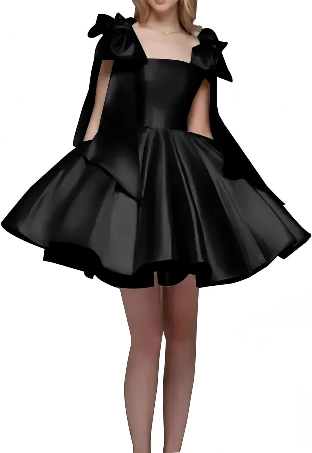 Short Graduation Dress Adjustable Bow Straps Mini Prom Gown Corset Back Birthday Dress for Women with Pockets