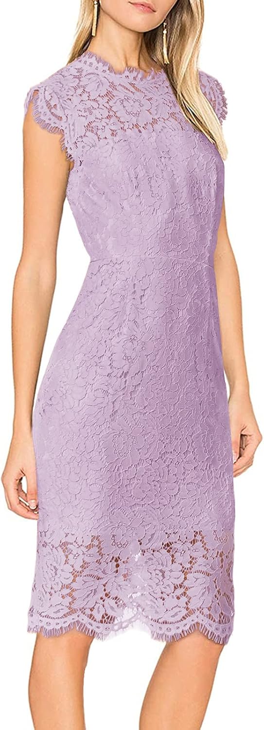 MEROKEETY Women's Sleeveless Lace Floral Elegant Cocktail Dress Crew Neck Knee Length for Party
