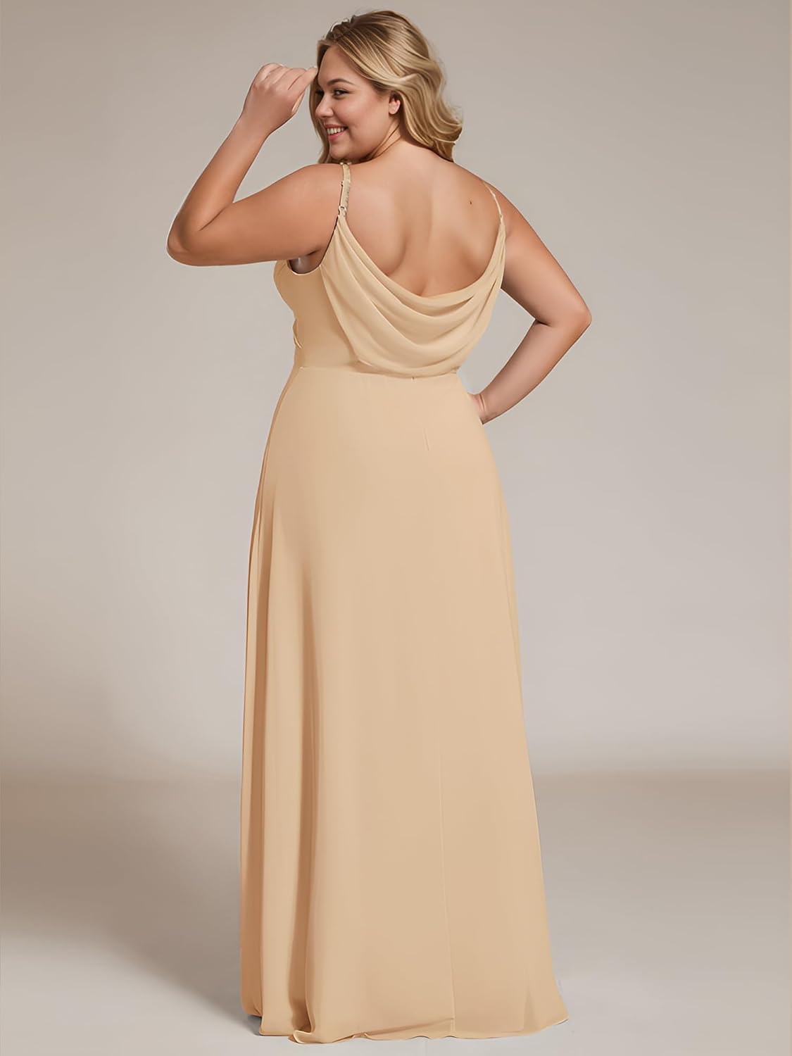 Ever-Pretty Women's Summer Chiffon Pleated Plus Size Bridesmaid Dresses Sleeveless Formal Gown with Spaghetti Straps