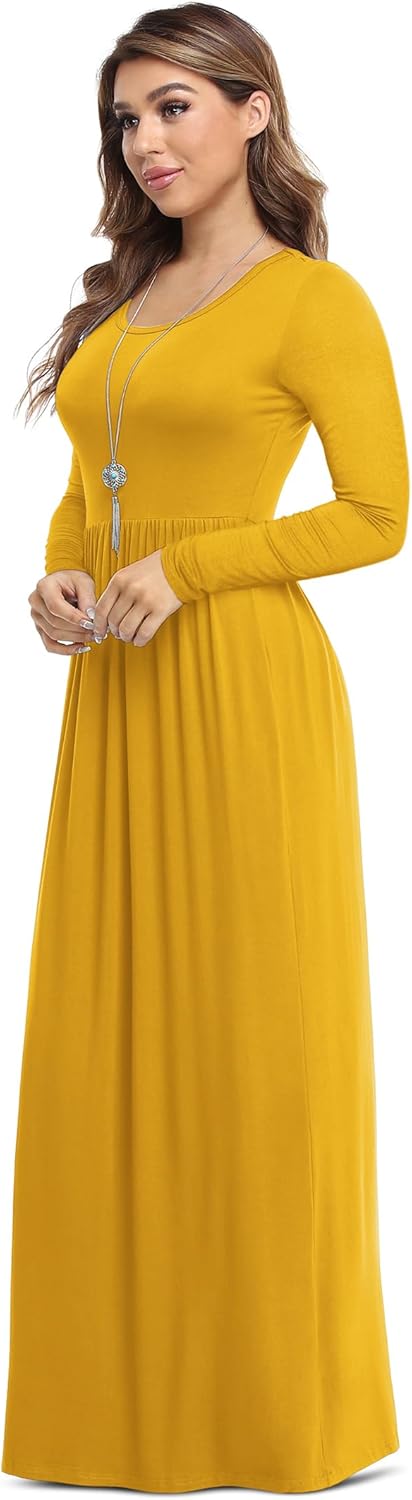 VIISHOW Women's Long Sleeve Loose Plain Maxi Dresses Casual Long Dresses with Pockets